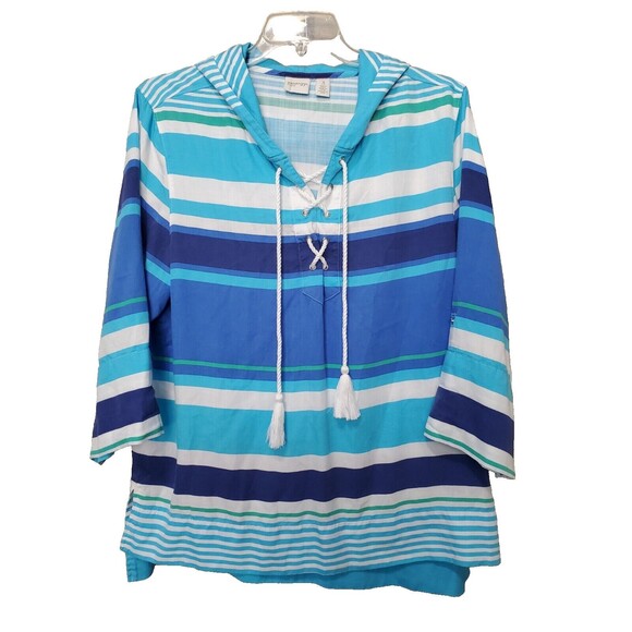 Chico's Zenergy Striped Lace-Up Tasseled Hooded Tencel Lyocell Tunic Size 3 (XL) - Picture 1 of 8
